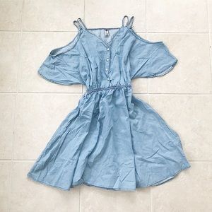 light denim cold-shoulder dress